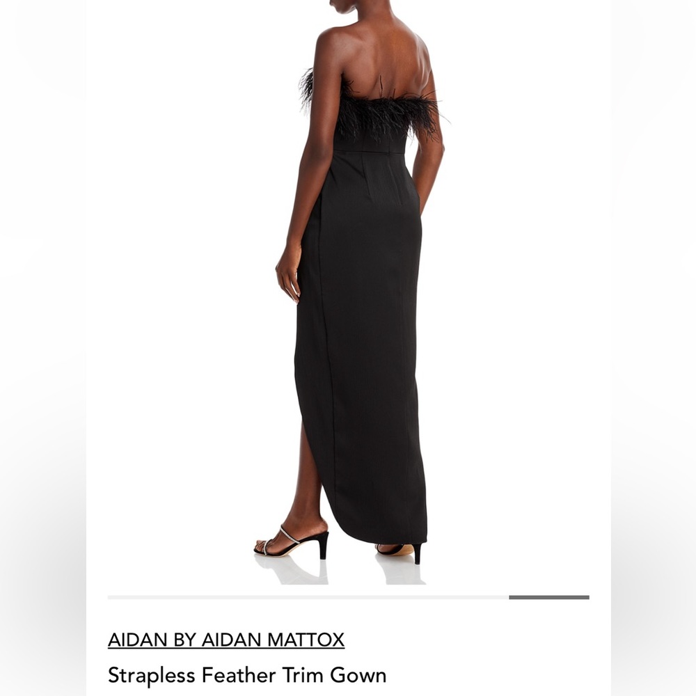 Aidan by Aidan Mattox Strapless Feather Trim Gown